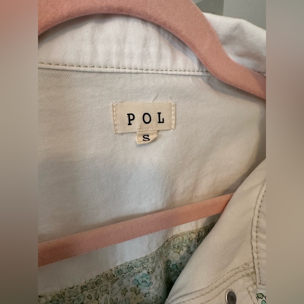 EUC🤍POL Button Down Patchwork Denim Jacket Floral Small Off-White - Picture 8 of 10